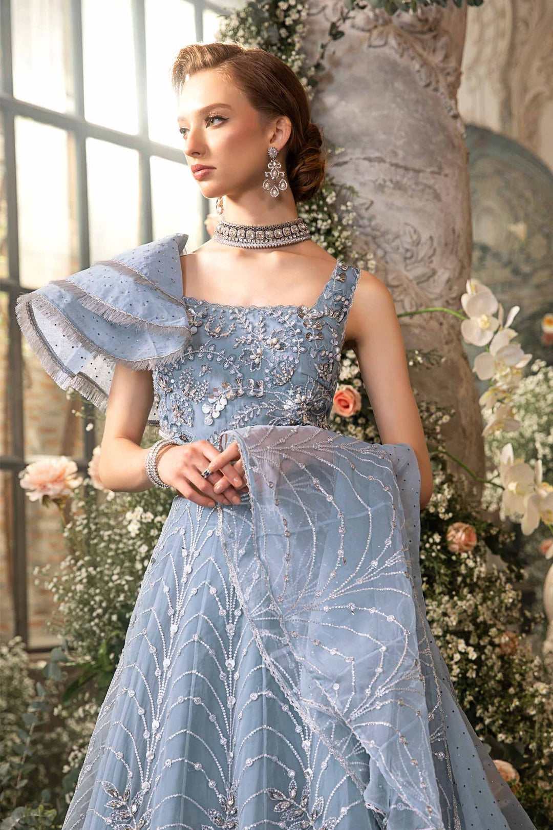 Pakistani Wedding Dress in Blue Lehenga Pishwas Style Online
