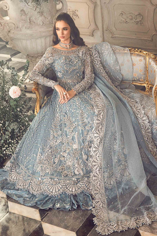 Pakistani Wedding Dress in Blue Lehenga Pishwas Style