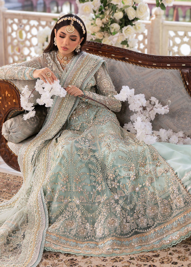 Pakistani Wedding Dress in Blue Net Gown Dupatta Style Online