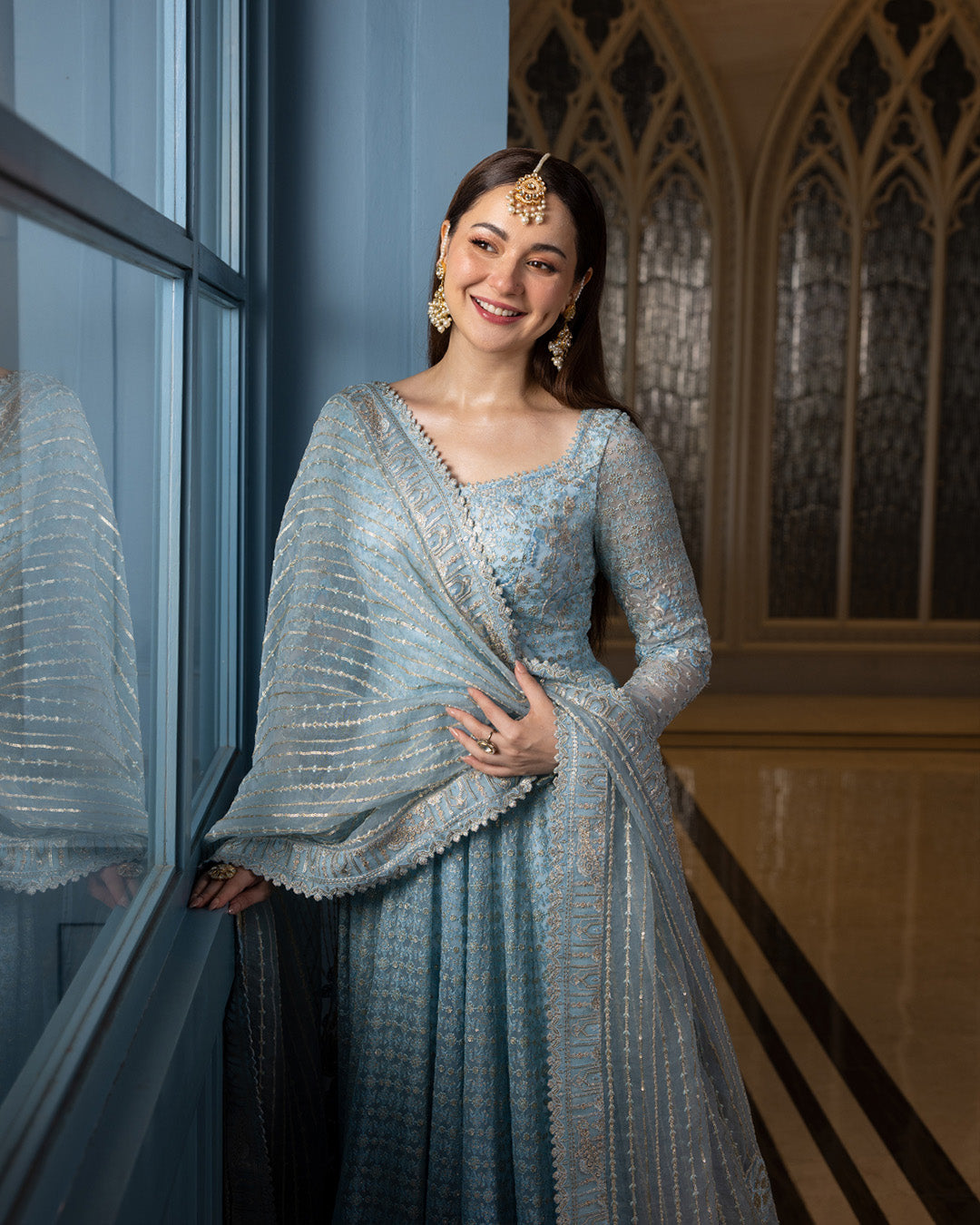 Pakistani Wedding Dress in Blue Pishwas Frock Style Online