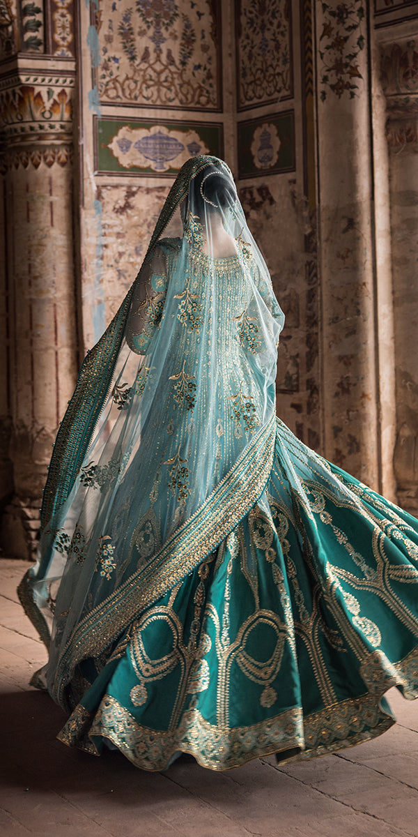 Pakistani Wedding Dress in Blue Pishwas Trouser Style LARGE Pakistani Wedding Dress in Blue Pishwas Trouser Style LARGE