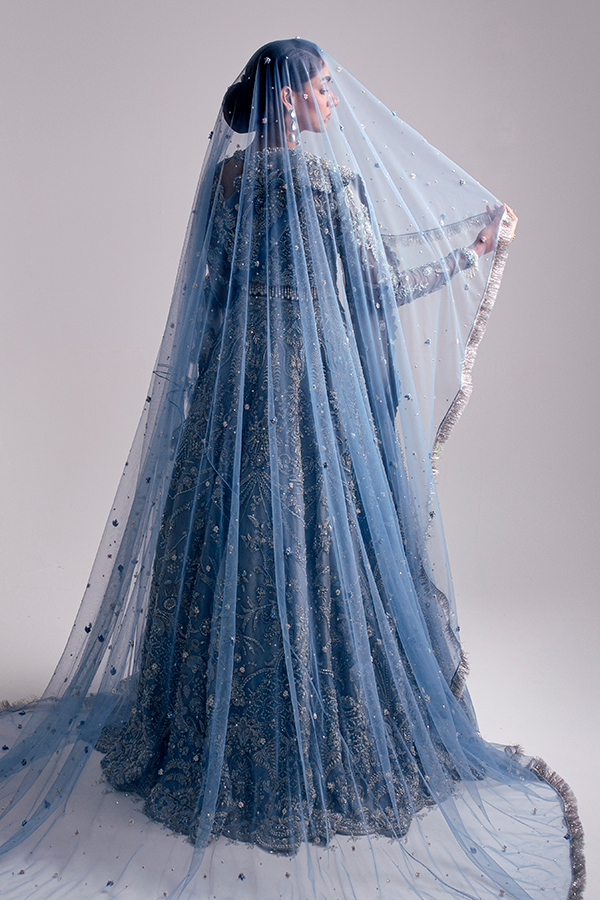 Pakistani Wedding Dress in Bridal Blue Lehenga Style – Nameera by Farooq