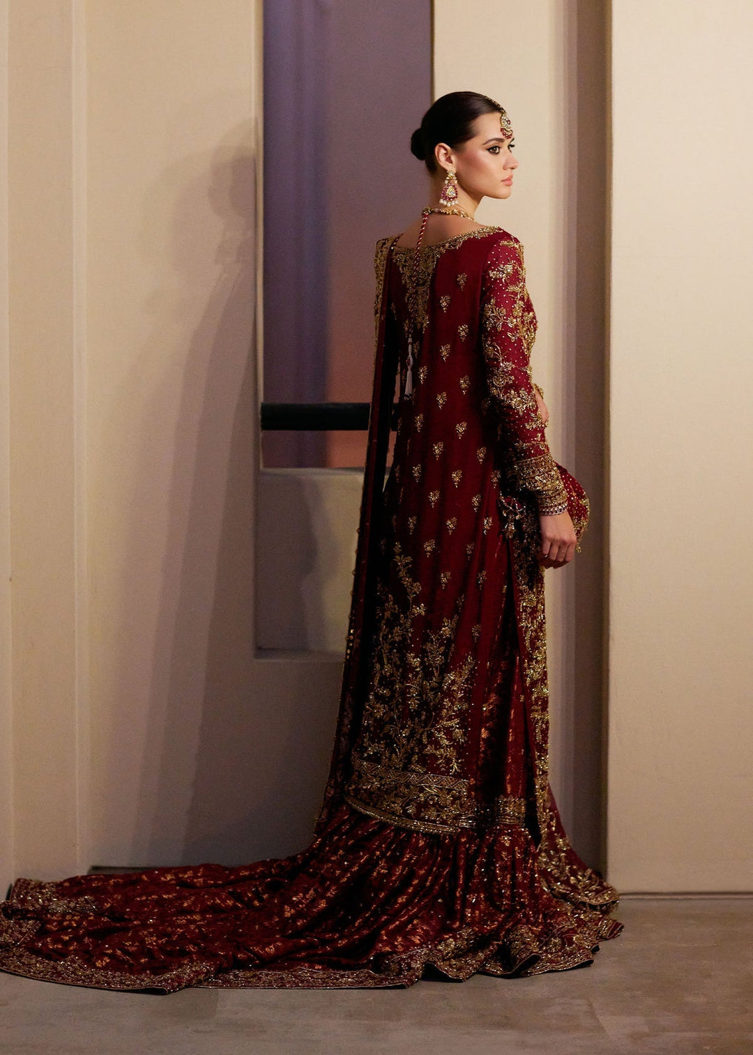 Elegant Red Pakistani Bridal Gharara Dress for Wedding