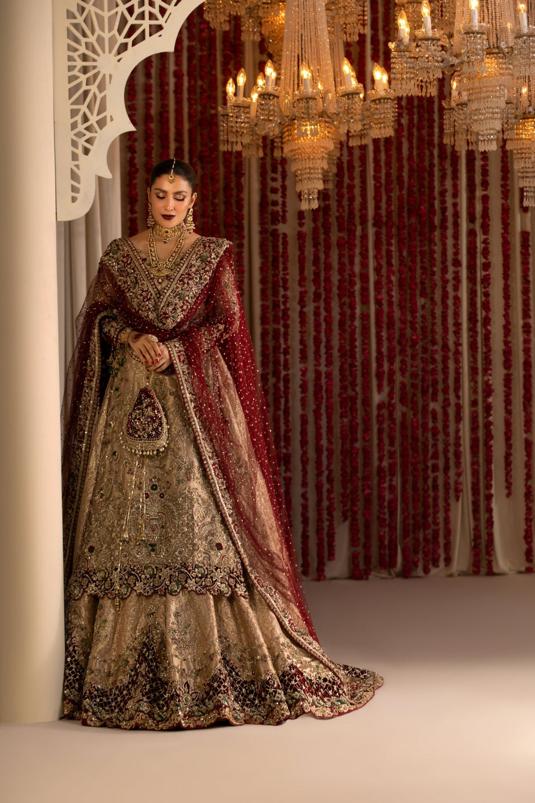 Elegant Pakistani Bridal Lehenga in Kameez Style