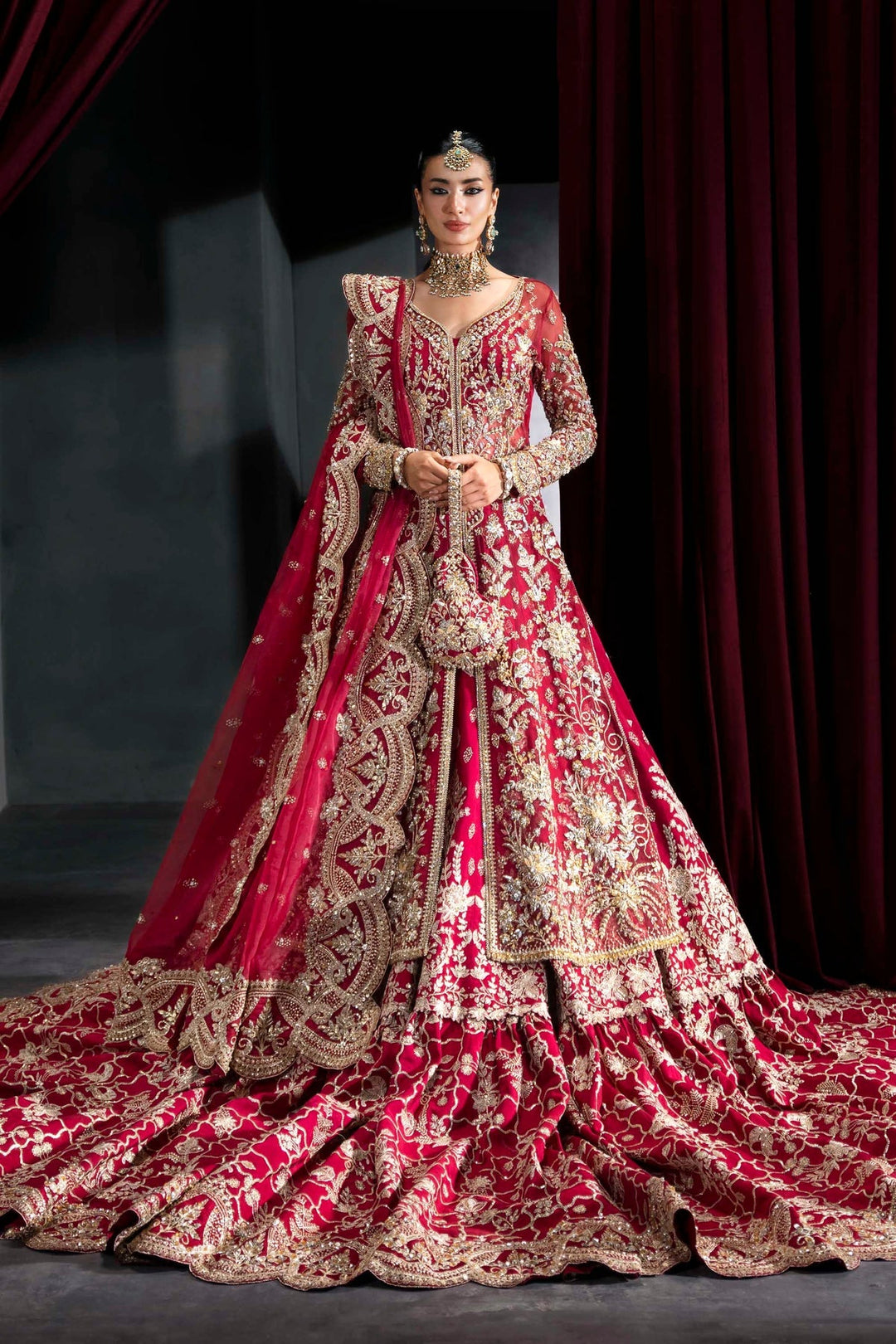 Pakistani Bridal Lehenga Kameez - Red Elegance