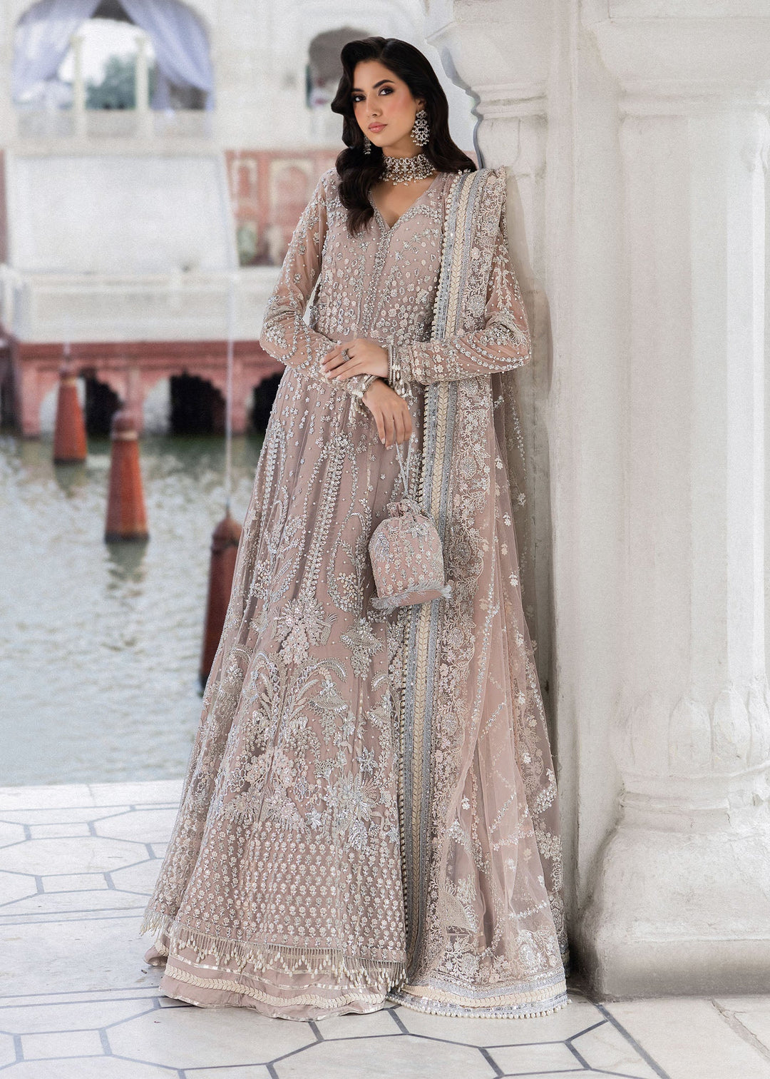 Pakistani Wedding Dress in Bridal Pink Pishwas Style