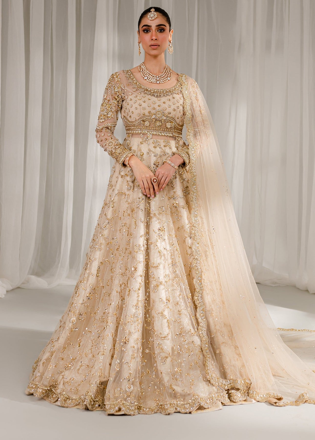 Pakistani Wedding Dress in Bridal Pishwas Frock Style – Nameera by Farooq