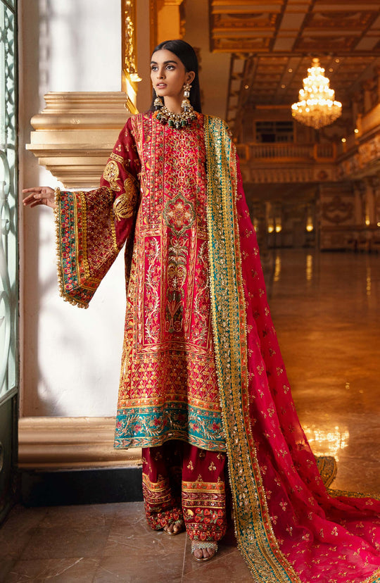 Pakistani Wedding Dress in Heavily Embellished Kameez Trousers Style