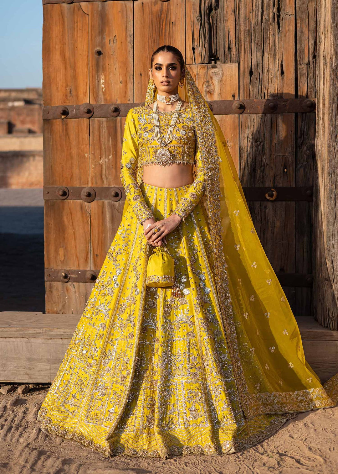 Pakistani Wedding Dress in Lehenga Style for Mehndi