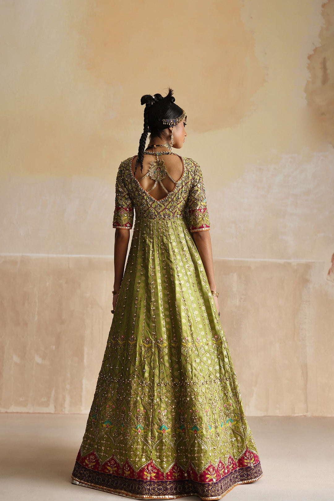 Pakistani Wedding Dress in Lime Green Pishwas Style Online