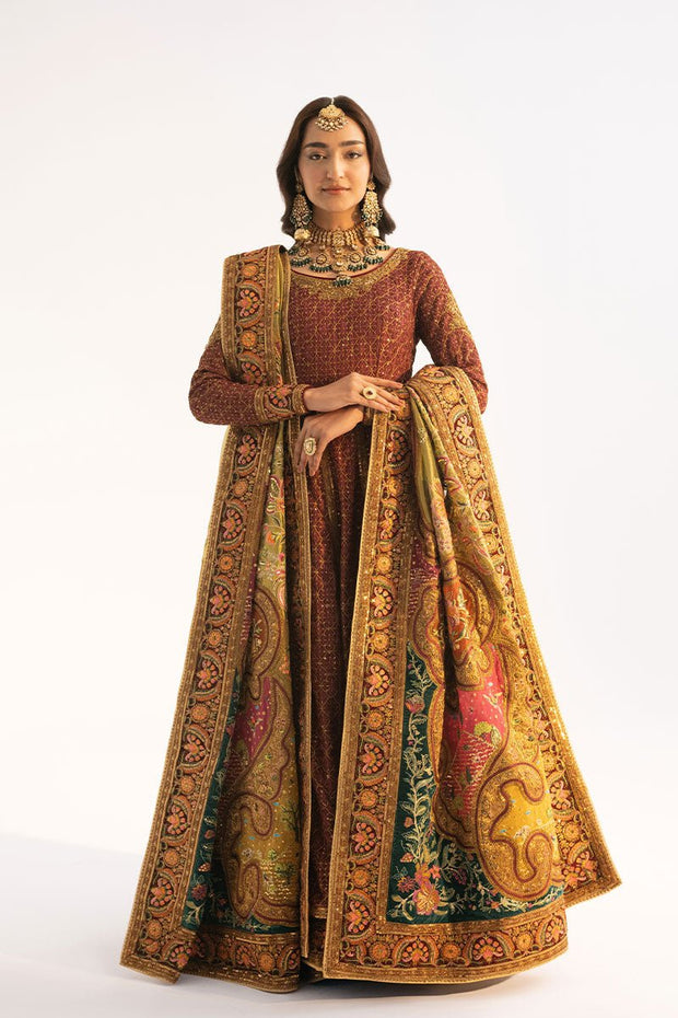 Pakistani Wedding Dress in Maroon Anarkali Frock Style Online