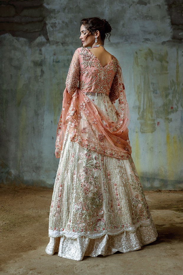 Pakistani Wedding Dress in Net Pishwas Frock and Lehenga Style