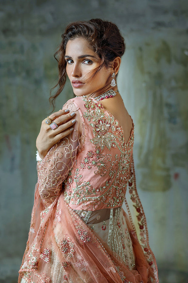 Pakistani Wedding Dress in Net Pishwas Lehenga Style