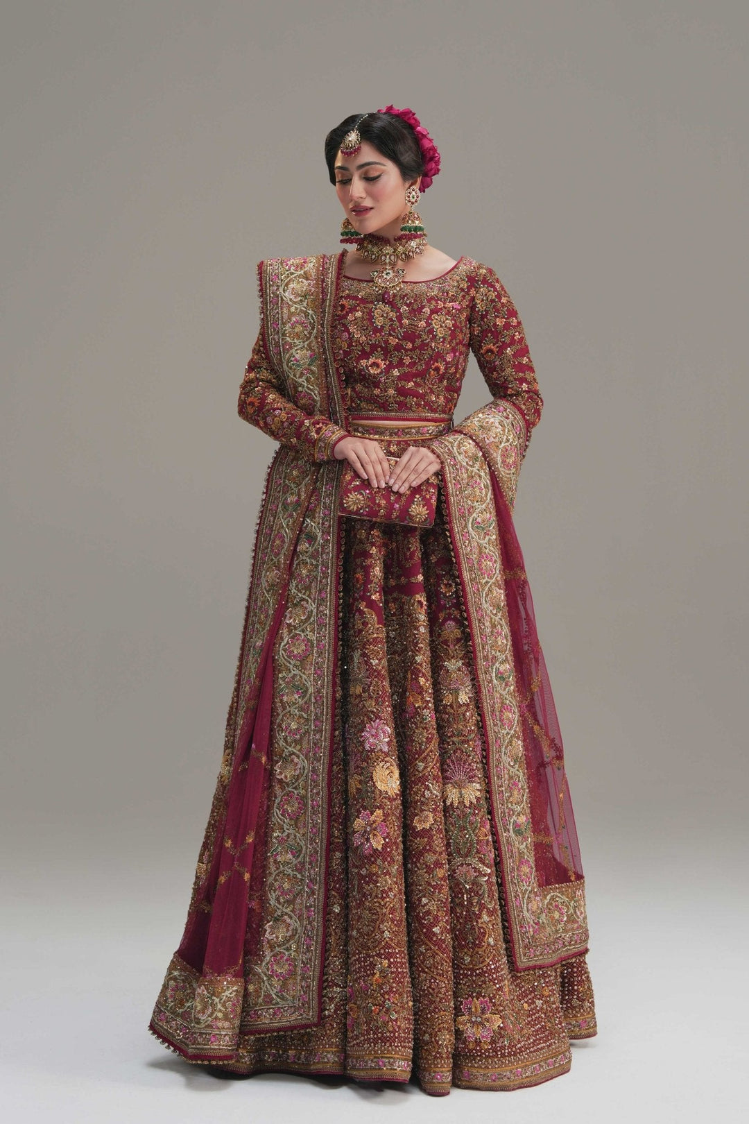 Elegant Red Net Pakistani Bridal Lehenga for Weddings