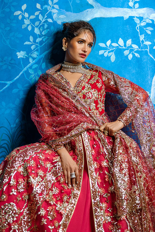 Pakistani Wedding Dress in Open Frock Lehenga Style Online