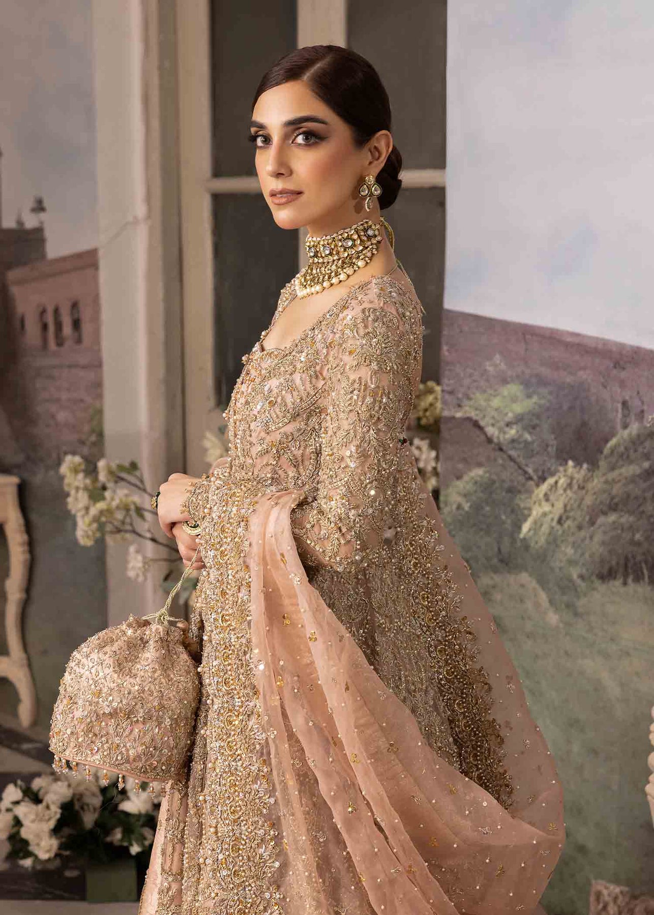 Pakistani Wedding Dress in Open Gown and Lehenga Style – Nameera by Farooq