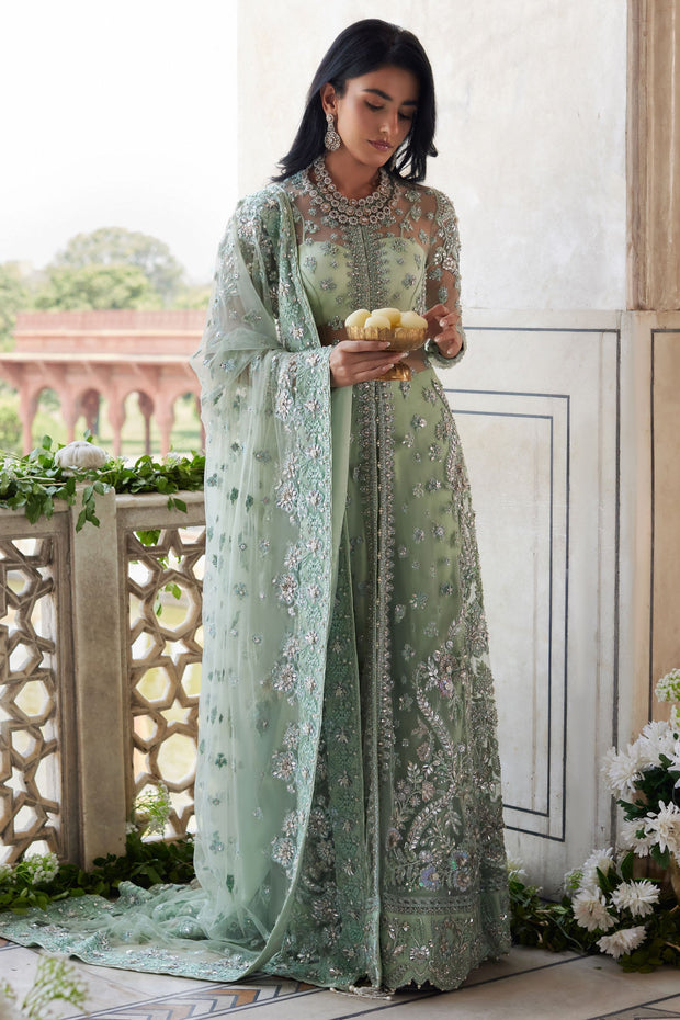 Pakistani Wedding Dress in Open Gown and Sharara Style