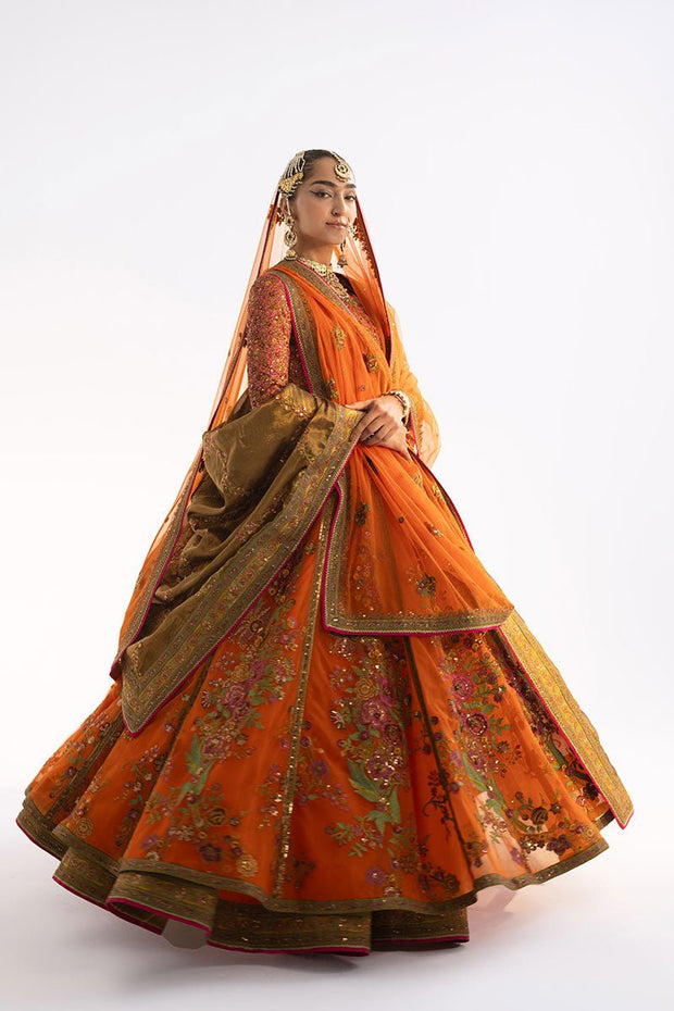 Pakistani Wedding Dress in Orange Lehenga Choli Style
