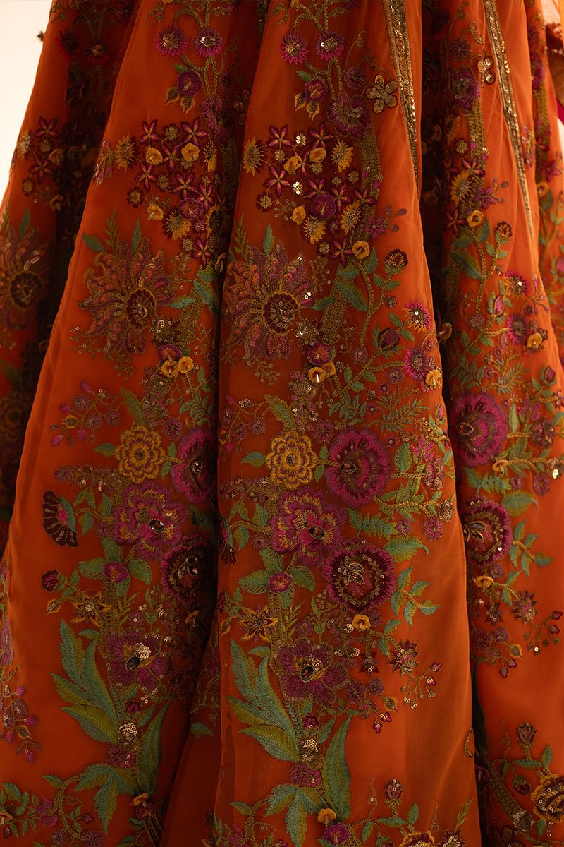 Pakistani Wedding Dress in Orange Lehenga Choli Style