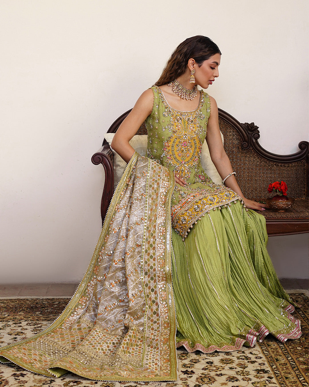 parrot green pakistani dress Wedding in Sharara Style – Nameera by Farooq Luxury Occasion Dress