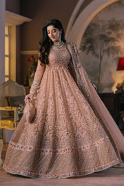 Pakistani Wedding Dress in Pishwas Style Frock in Elegant Beige Color