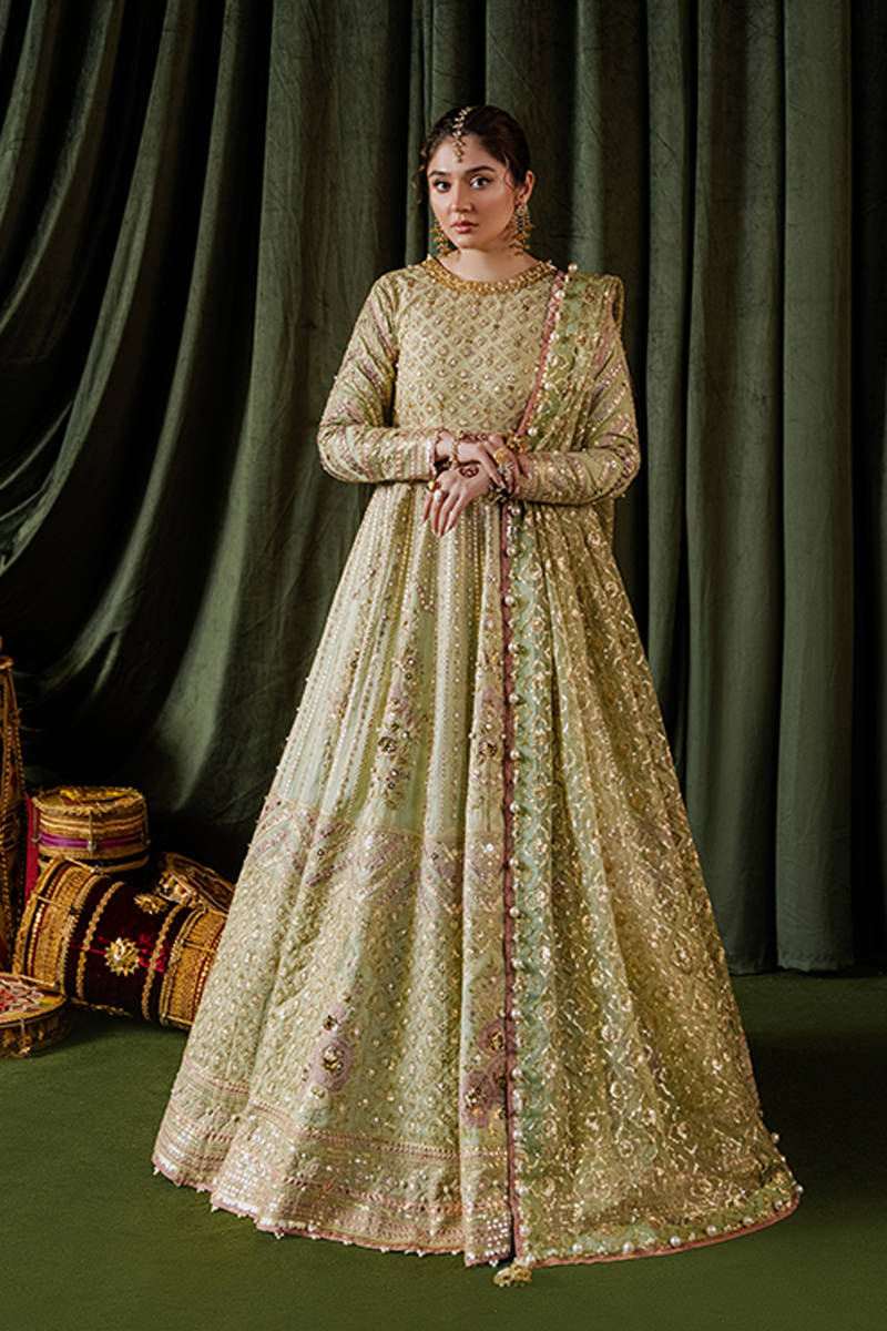 pistachio green bridal dress pakistani Wedding in Gown Style – Nameera by Farooq pista colour couple dress