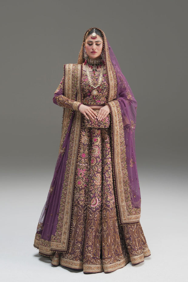 Pakistani Wedding Dress in Purple Lehenga Choli Style