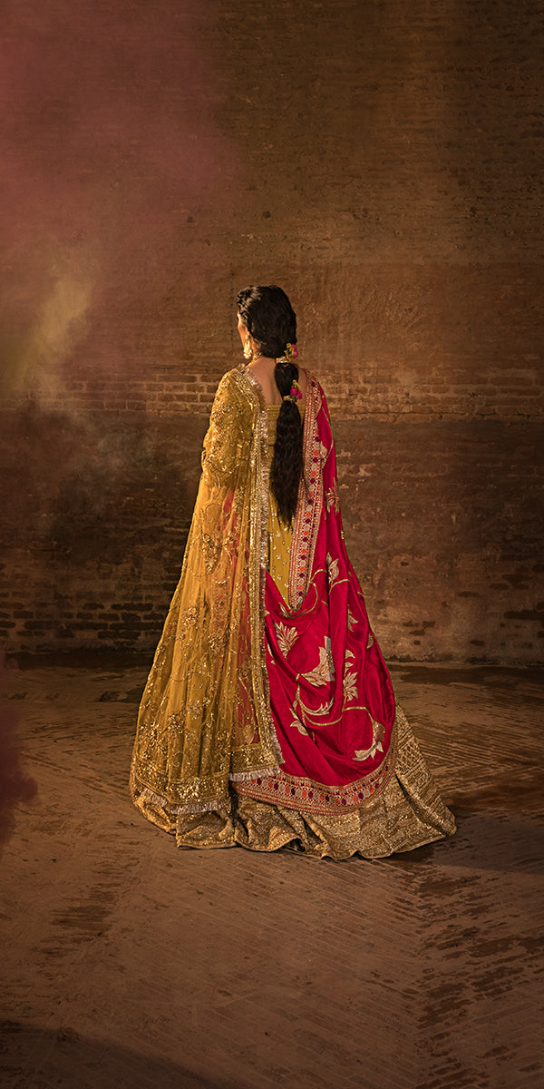 Pakistani Wedding Dress in Raw Silk Lehenga Choli Dupatta Style