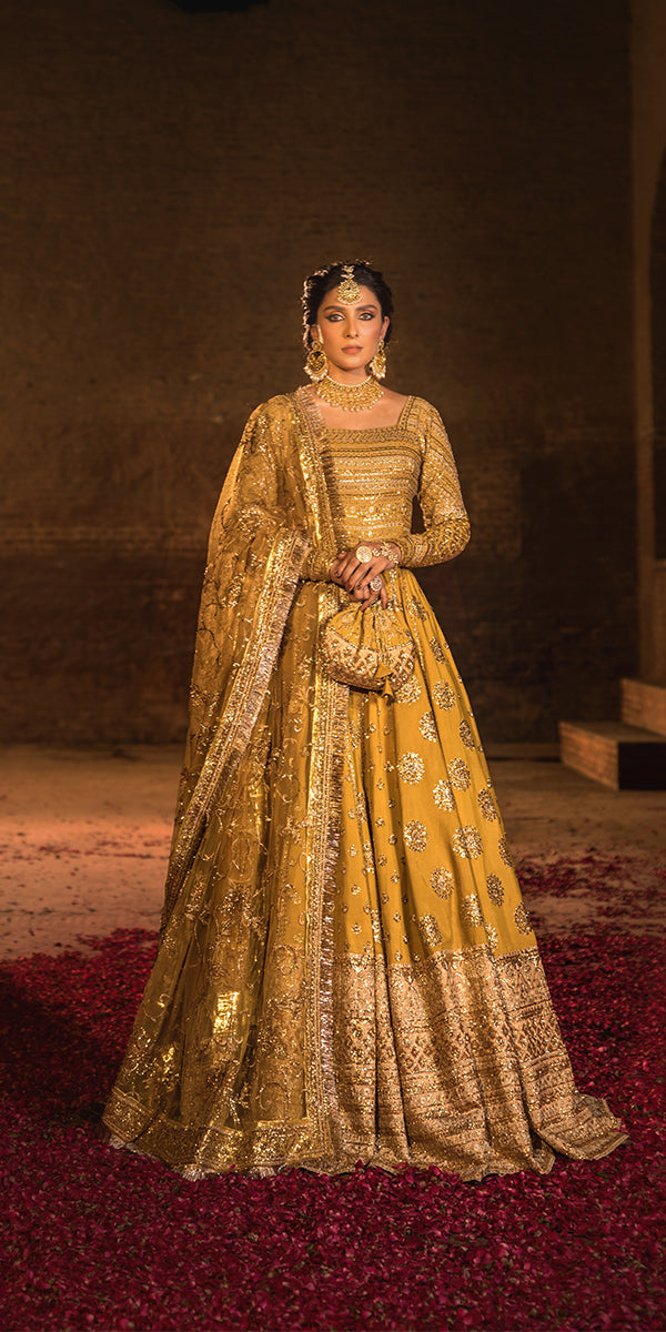 Pakistani Wedding Dress in Raw Silk Lehenga and Choli Style