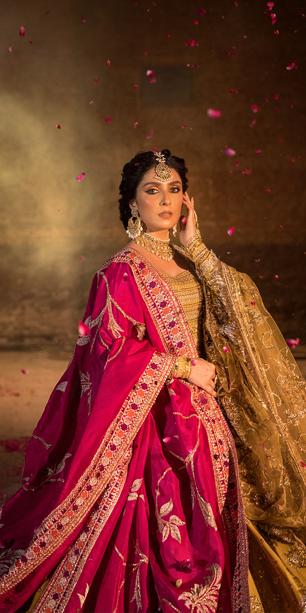 Pakistani Wedding Dress in Raw Silk Lehenga with Choli Style