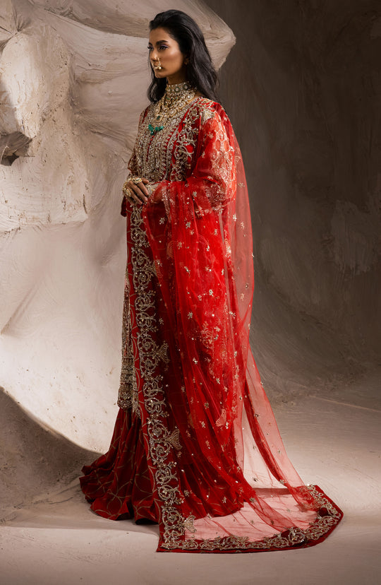 Pakistani Wedding Dress in Red Kameez Sharara Style Online