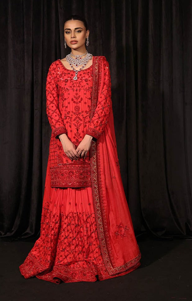 Pakistani Wedding Dress in Red Lehenga Kameez Style