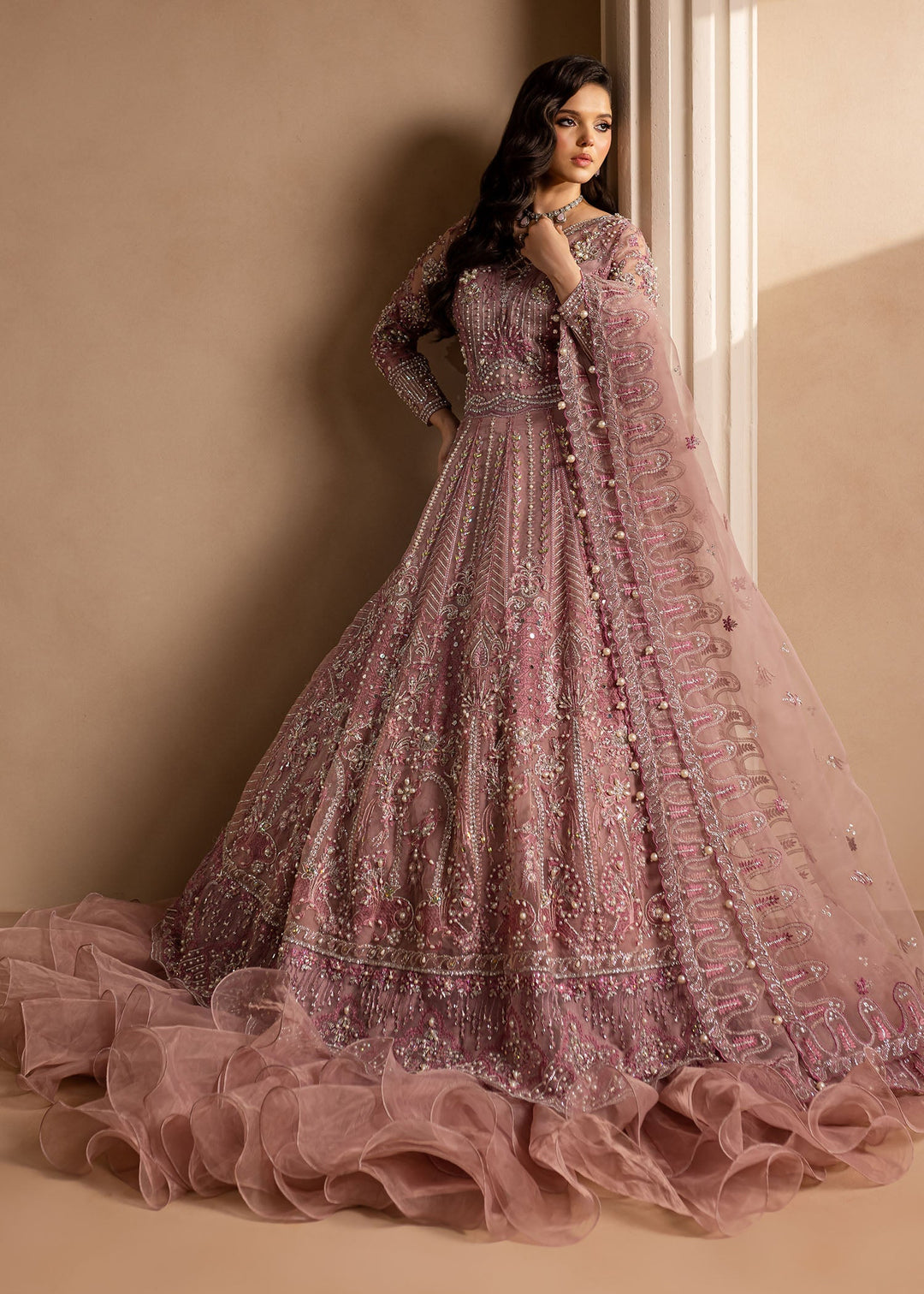 Lavender Pakistani Bridal Dress with Dupatta - Elegant Gown