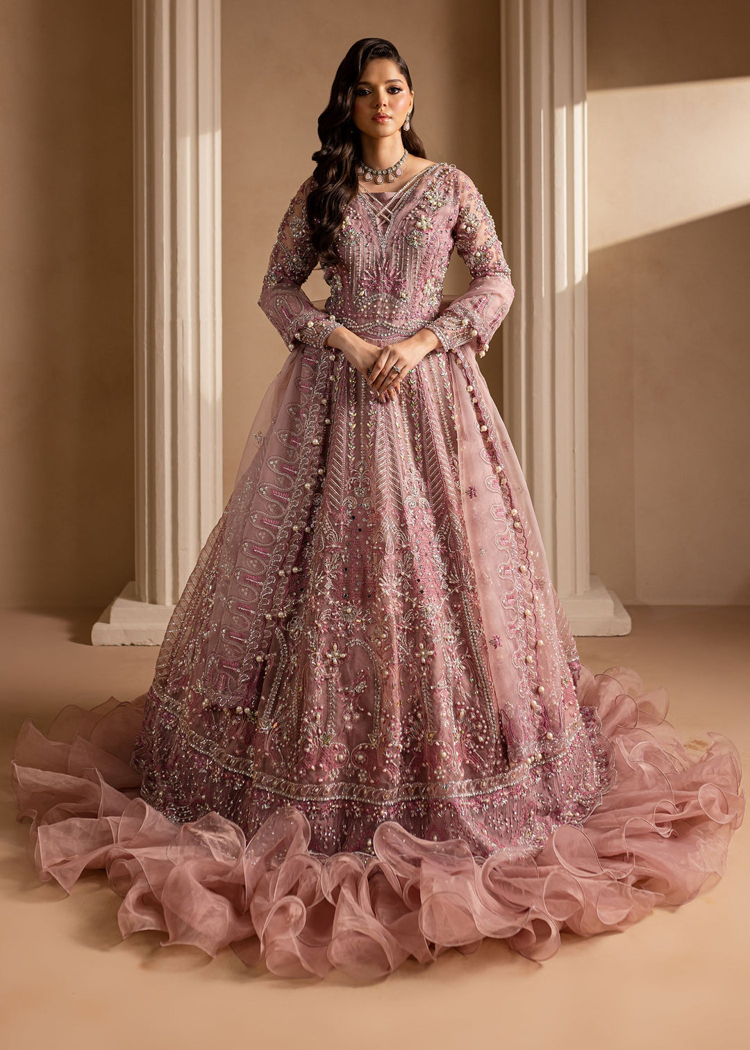 Lavender Pakistani Bridal Dress with Dupatta - Elegant Gown