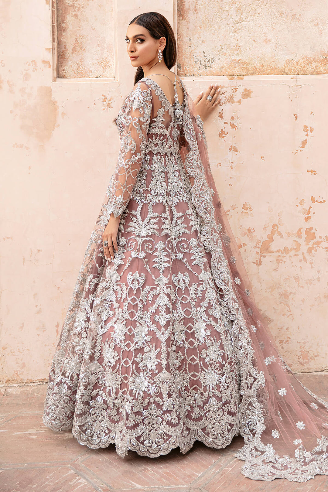 Pakistani Wedding Dress in Traditional Net Maxi Style – Nameera by Farooq