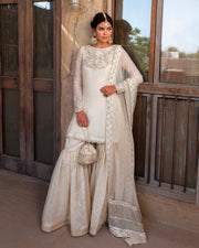 Pakistani Wedding Dress in White Gharara Kameez Style Online