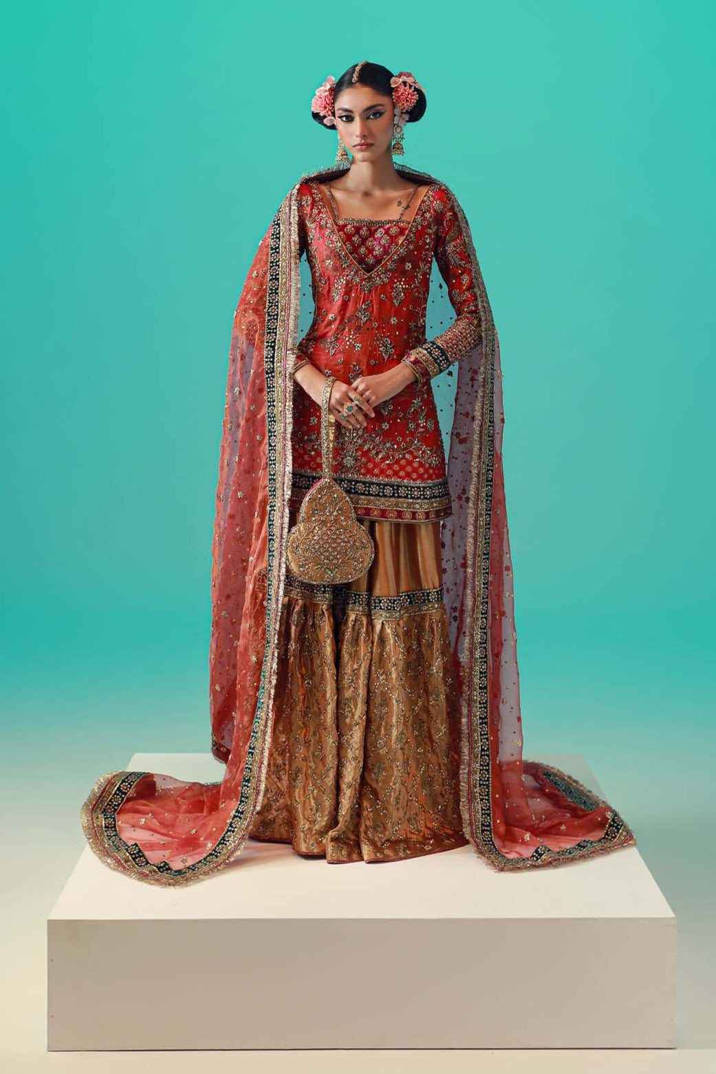Pakistani Wedding Mehndi Dress in Bridal Gharara Style
