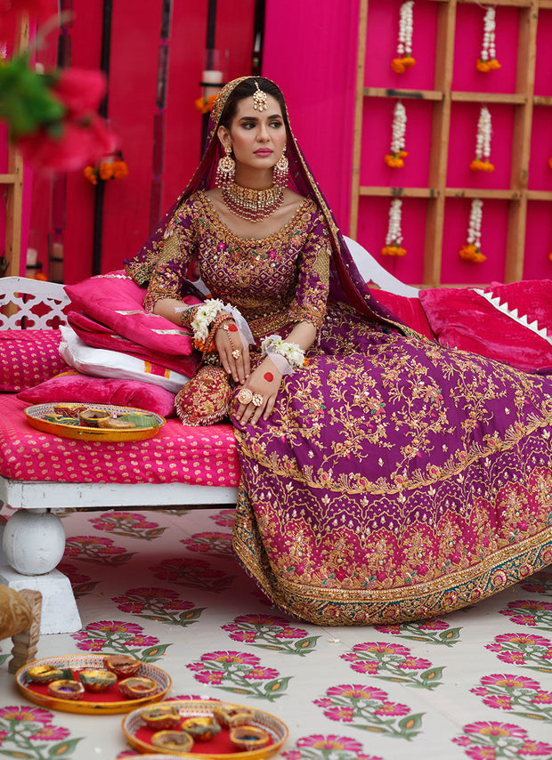 Pakistani Bridal Aubergine Purple Color Lehnga Choli for Bridal