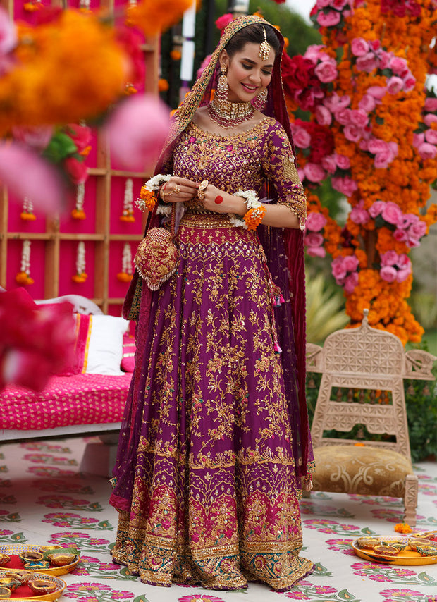 Pakistani Bridal Aubergine Purple Color Lehnga Choli for Wedding