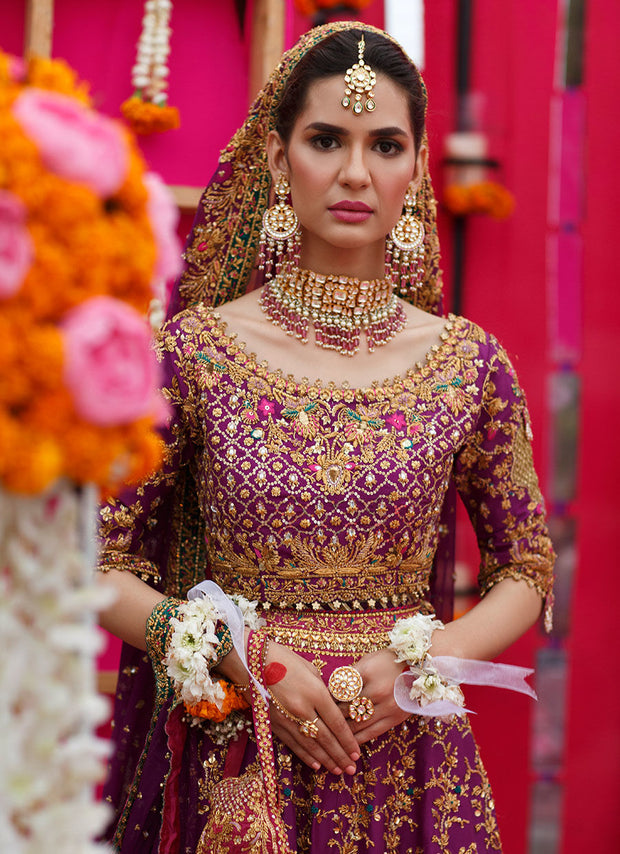 Pakistani Bridal Aubergine Purple Lehnga Choli for Wedding