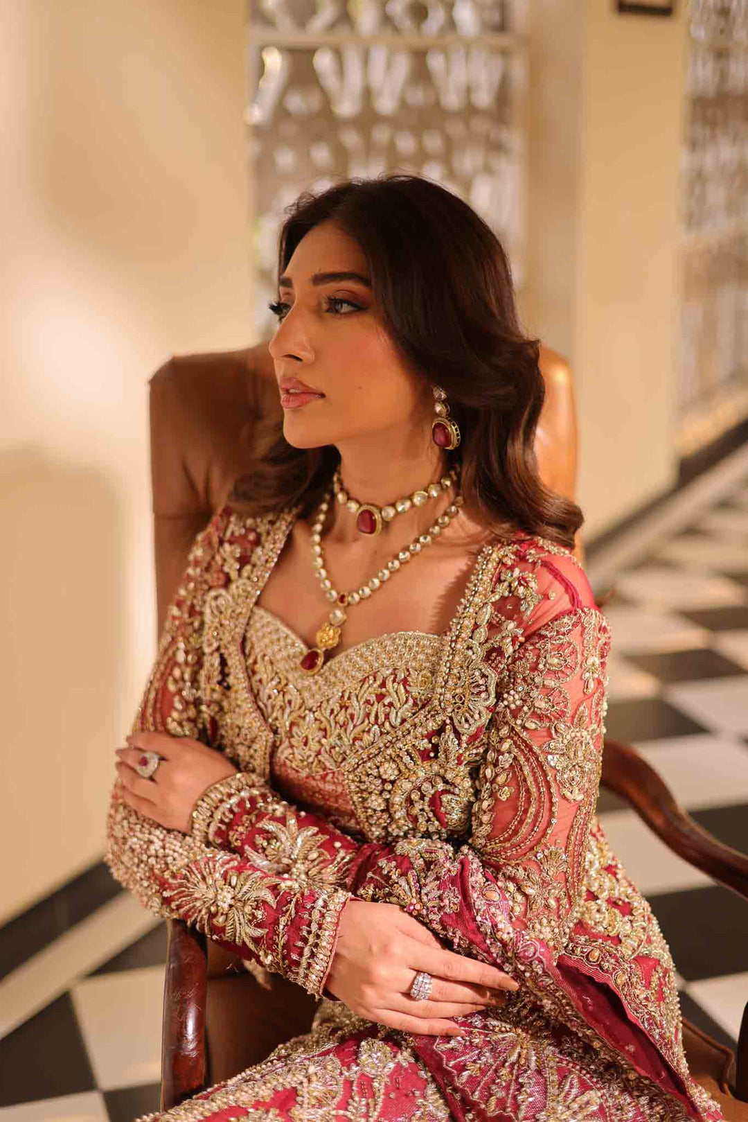Maroon Pakistani Bridal Choli Dupatta Lehenga Dress
