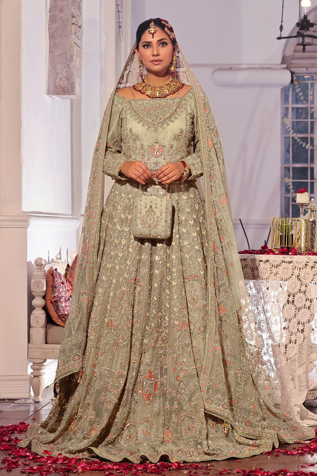 Pakistani Bridal Dress Beige Net Lehenga Choli for Bridal Wear
