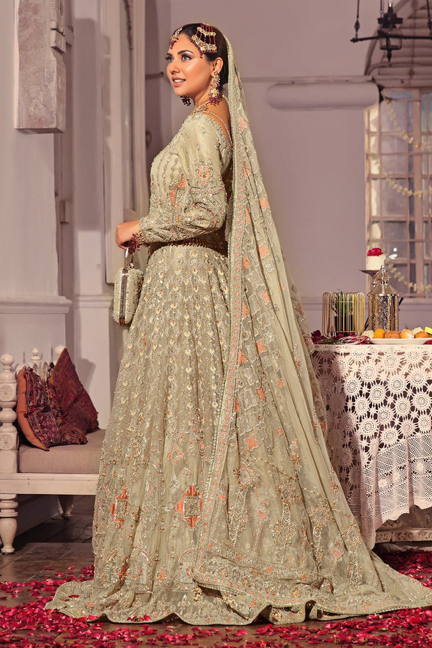 Pakistani Bridal Dress Beige Net Lehenga Choli for Wear