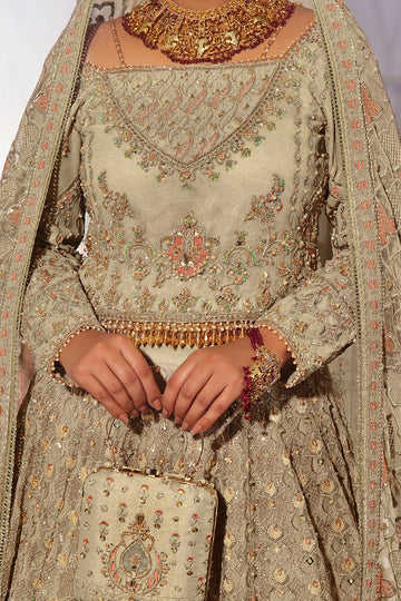Pakistani Bridal Dress Beige Net Lehenga for Bridal Wear