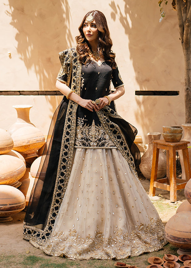 Pakistani Bridal Dress Black Lehenga with Short Shirt Dress