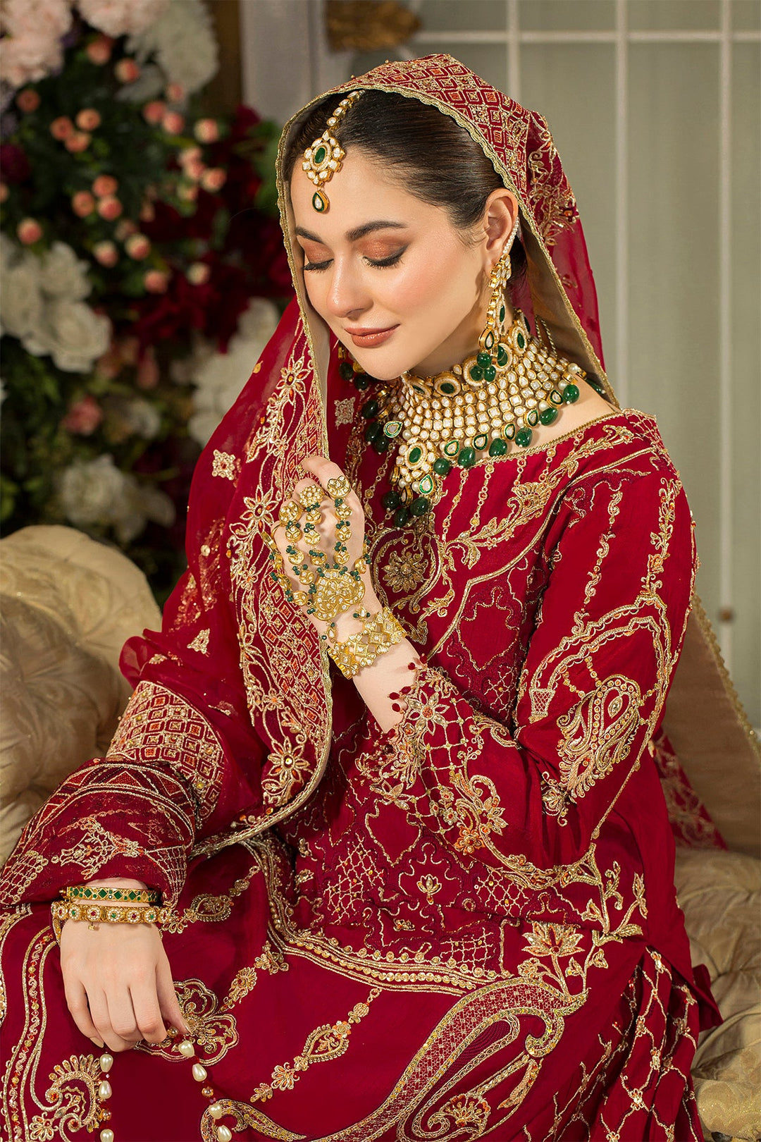Pakistani Bridal Dress Deep Red Shirt With Tail Long Lehenga