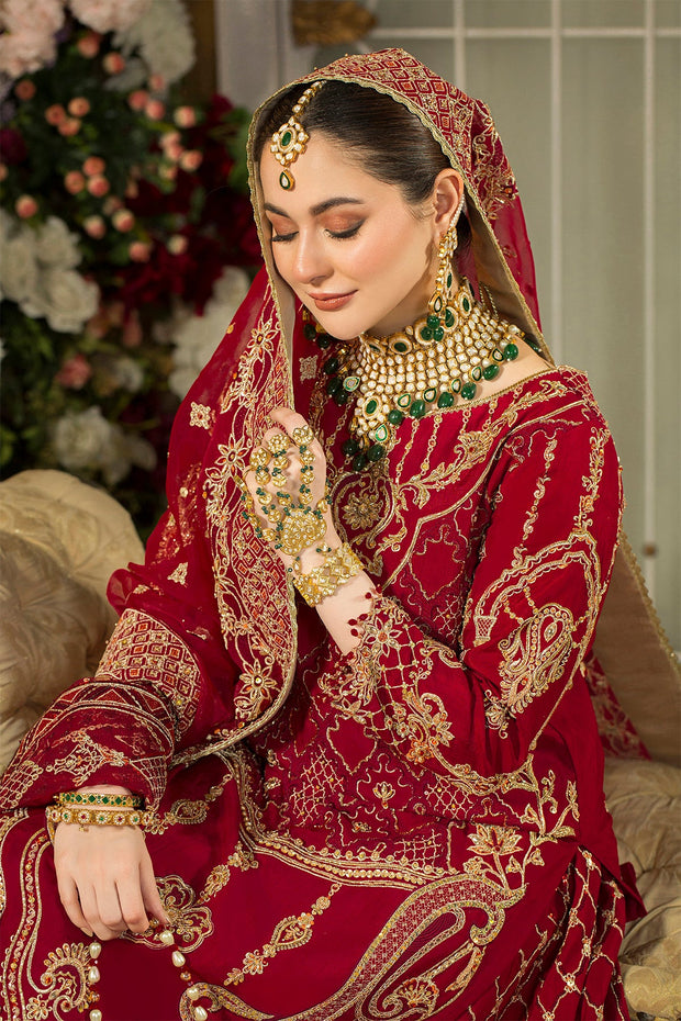 Pakistani Bridal Dress Deep Red Shirt With Tail Long Lehenga