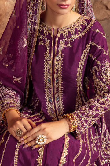 Pakistani Bridal Dress Deep Violet Color Front open frock 