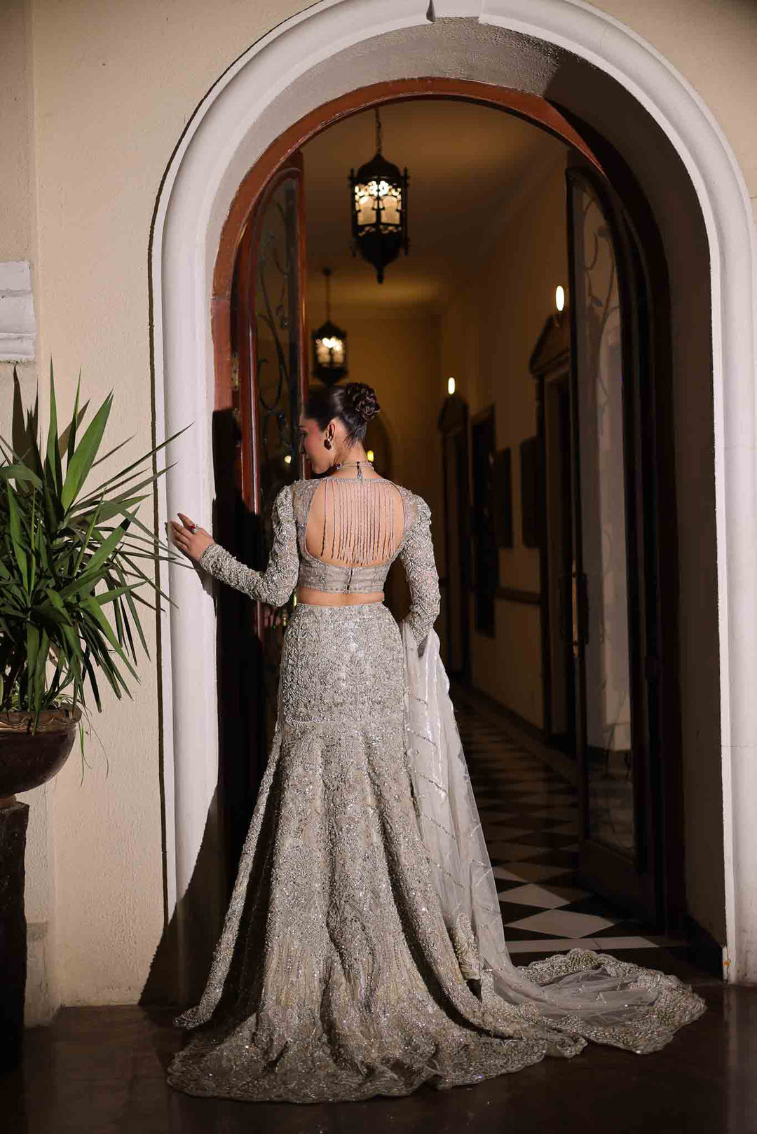 Pakistani Bridal Dress in Fish Lehenga Choli Dupatta Style Online