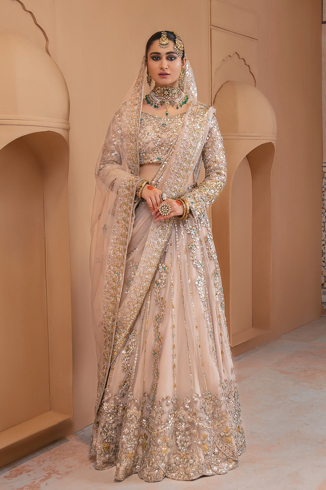 Gold Designer Pakistani Bridal Lehenga for Elegant Weddings